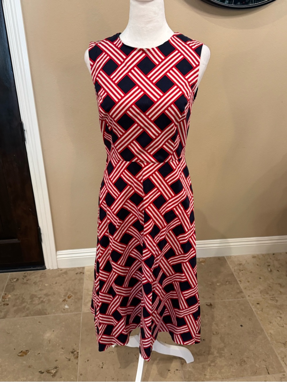 Draper James Navy and Red Sleeveless Midi Dress